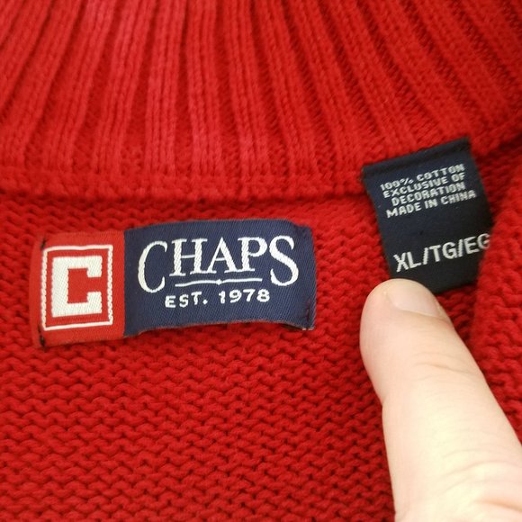 CHAPS XL Quarter Zip Casual Long Sleeve Mens Sweater, Red, EUC - Picture 5 of 9